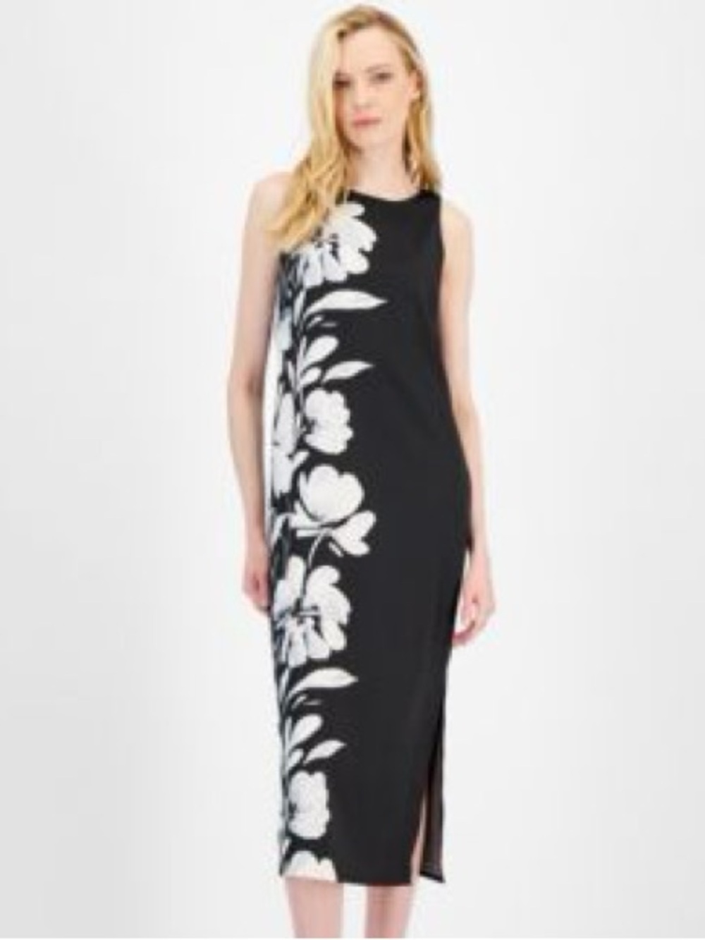 Anne Klein Sleeveless Floral Midi Satin Floral Dress